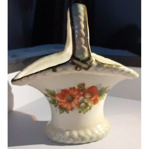 Vintage  Czech Porcelain Basket Design Floral Collectable Handpainted Porcelian